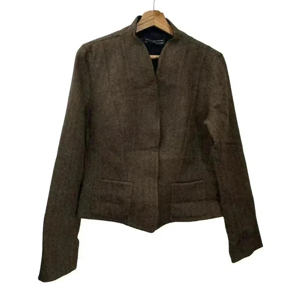 Peruvian Connection Knit Jacket Blazer Alpaca Size 8 Brown Herringbone Snap Up - Picture 5 of 16